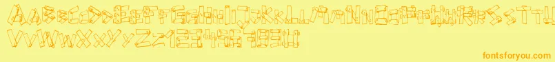 フォントFePlanks – オレンジの文字が黄色の背景にあります。