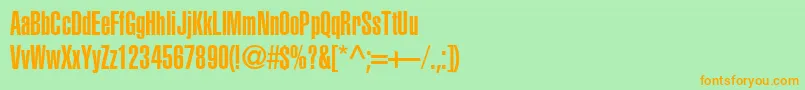 フォントHeliosultracompressed – オレンジの文字が緑の背景にあります。