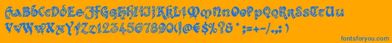 Kingthingsgothique-Schriftart – Blaue Schriften auf orangefarbenem Hintergrund