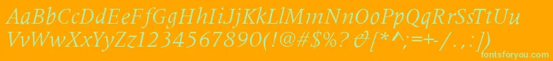 MetaphorItalic-Schriftart – Grüne Schriften auf orangefarbenem Hintergrund