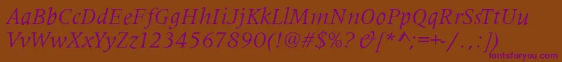 MetaphorItalic-Schriftart – Violette Schriften auf braunem Hintergrund