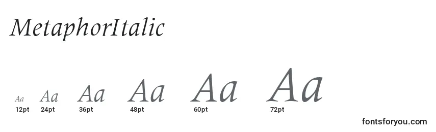 Размеры шрифта MetaphorItalic