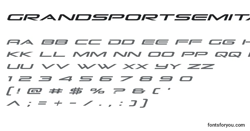 Schriftart Grandsportsemital – Alphabet, Zahlen, spezielle Symbole
