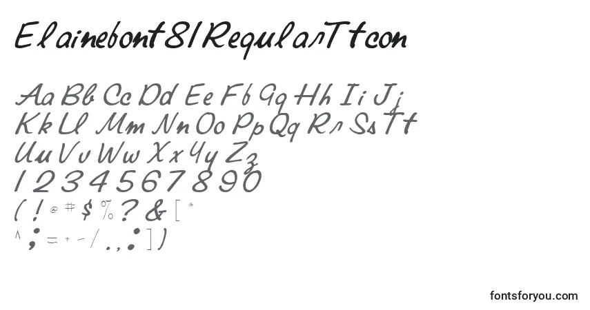 Czcionka Elainefont81RegularTtcon – alfabet, cyfry, specjalne znaki