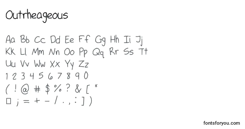 Czcionka Outrheageous – alfabet, cyfry, specjalne znaki