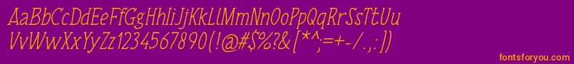 TulisanTangan74Italic-fontti – oranssit fontit violetilla taustalla