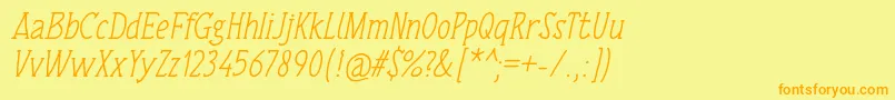 Fonte TulisanTangan74Italic – fontes laranjas em um fundo amarelo