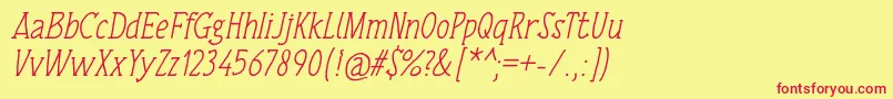 Fonte TulisanTangan74Italic – fontes vermelhas em um fundo amarelo