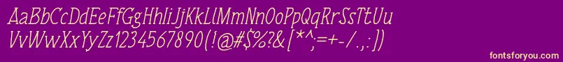 Fonte TulisanTangan74Italic – fontes amarelas em um fundo roxo