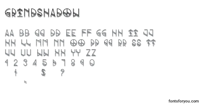 A fonte GrindShadow – alfabeto, números, caracteres especiais