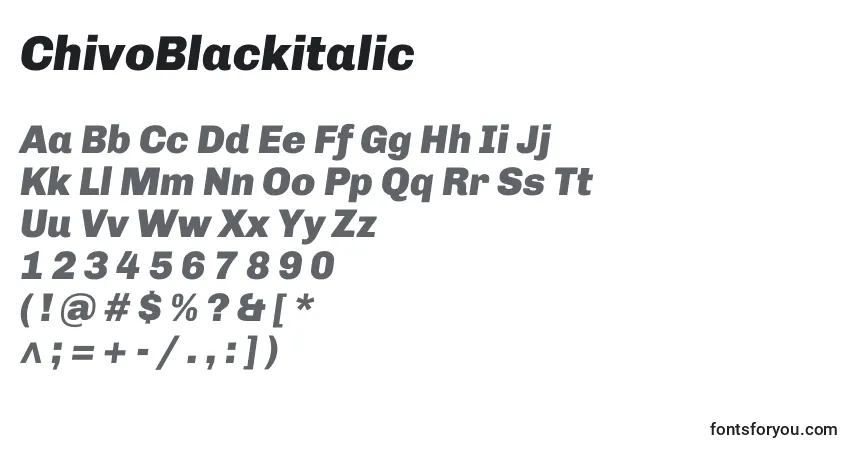Шрифт ChivoBlackitalic – алфавит, цифры, специальные символы