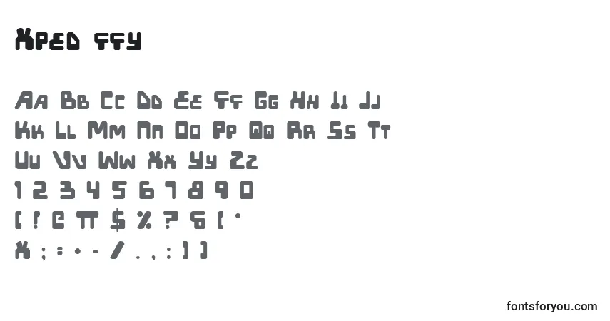 Czcionka Xped ffy – alfabet, cyfry, specjalne znaki