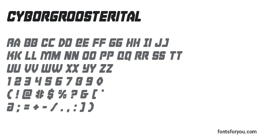 Czcionka Cyborgroosterital – alfabet, cyfry, specjalne znaki