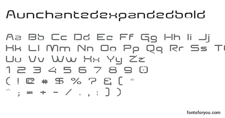 A fonte Aunchantedexpandedbold – alfabeto, números, caracteres especiais