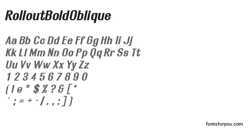 Czcionka RolloutBoldOblique – alfabet, cyfry, specjalne znaki