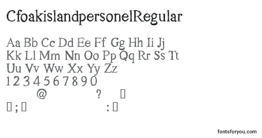 Czcionka CfoakislandpersonelRegular – alfabet, cyfry, specjalne znaki