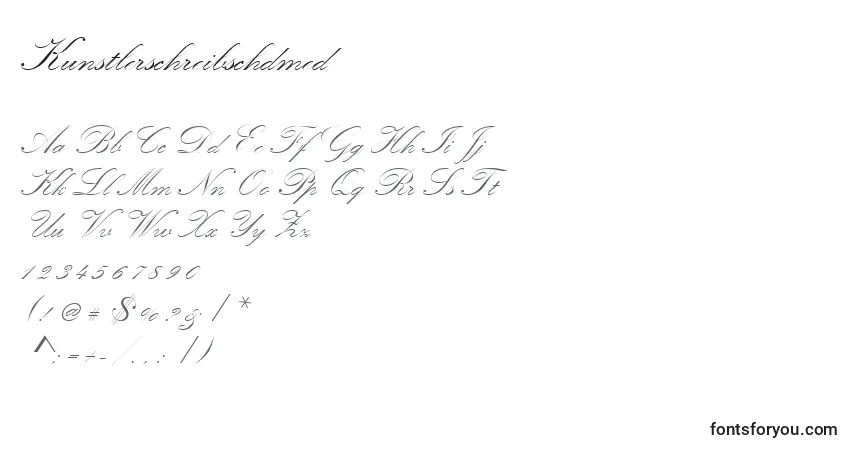 A fonte Kunstlerschreibschdmed – alfabeto, números, caracteres especiais