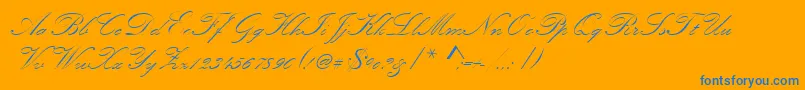 Kunstlerschreibschdmed-Schriftart – Blaue Schriften auf orangefarbenem Hintergrund