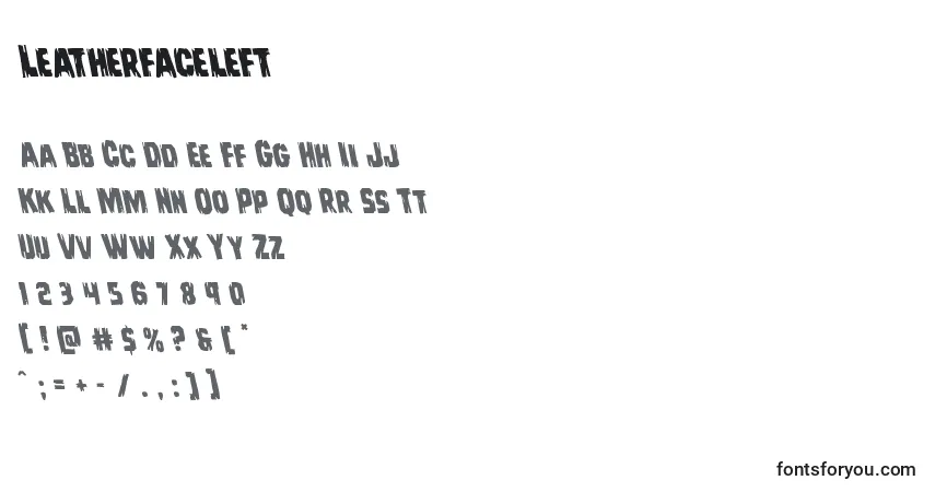 Schriftart Leatherfaceleft – Alphabet, Zahlen, spezielle Symbole