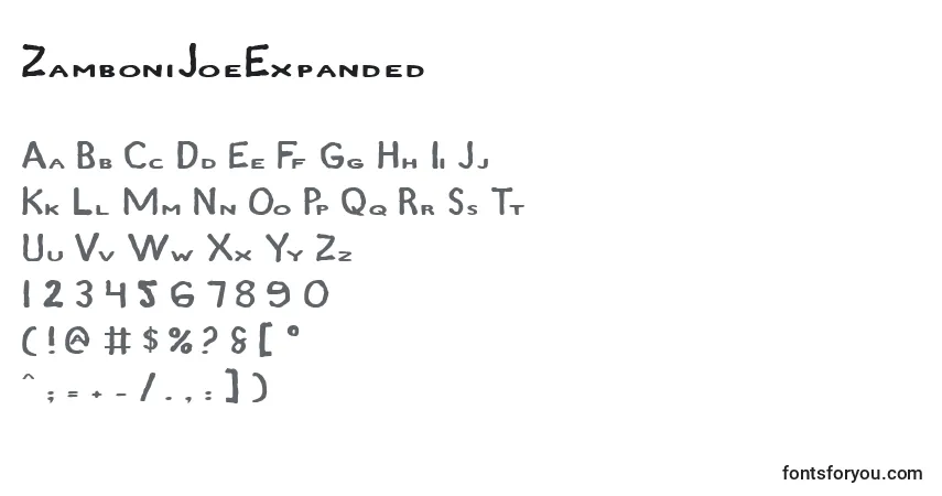 Czcionka ZamboniJoeExpanded – alfabet, cyfry, specjalne znaki