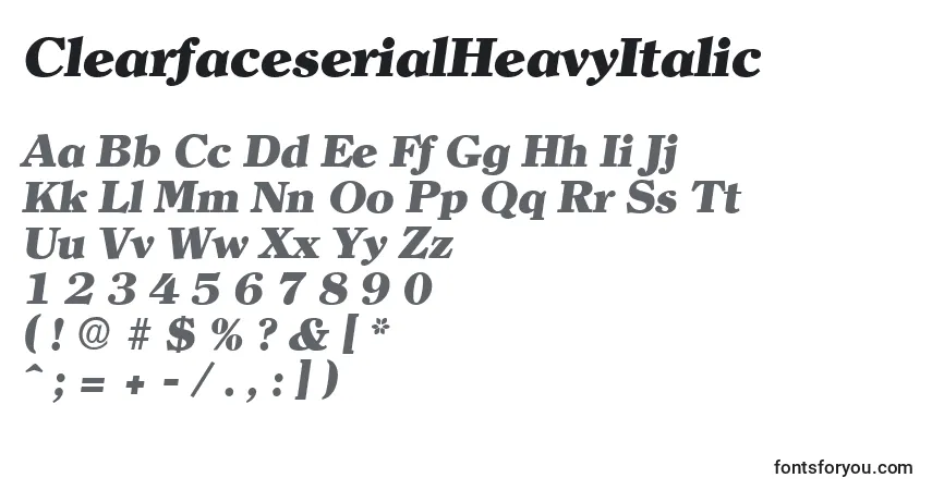 Schriftart ClearfaceserialHeavyItalic – Alphabet, Zahlen, spezielle Symbole