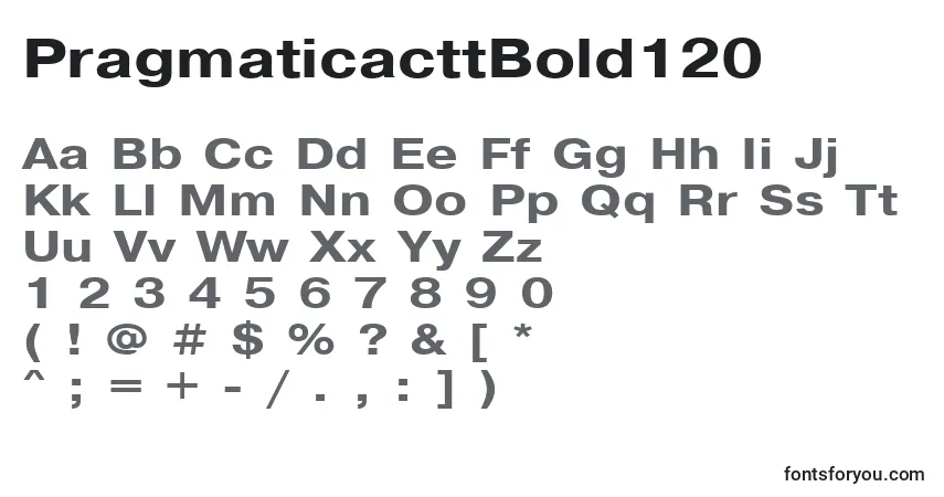 Czcionka PragmaticacttBold120 – alfabet, cyfry, specjalne znaki
