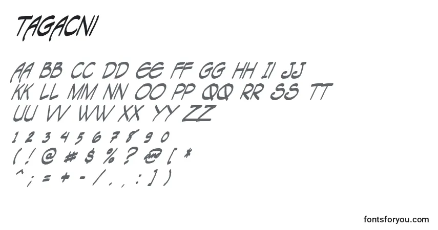 Schriftart Tagacni – Alphabet, Zahlen, spezielle Symbole