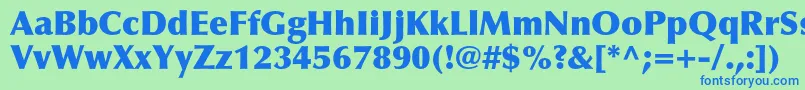 OptimaltstdExtrablack-fontti – siniset fontit vihreällä taustalla