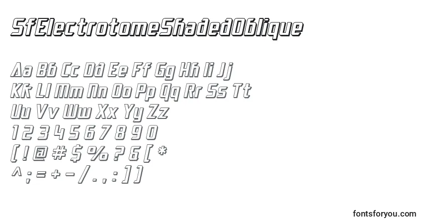 Czcionka SfElectrotomeShadedOblique – alfabet, cyfry, specjalne znaki