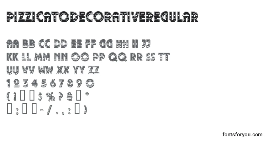 A fonte PizzicatoDecorativeRegular – alfabeto, números, caracteres especiais
