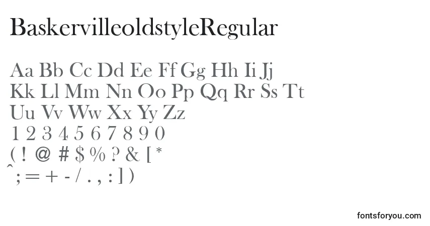 Czcionka BaskervilleoldstyleRegular – alfabet, cyfry, specjalne znaki