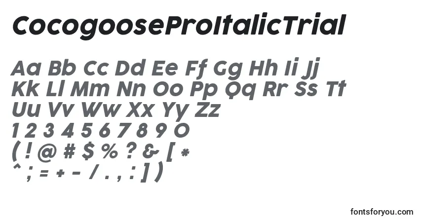 Schriftart CocogooseProItalicTrial – Alphabet, Zahlen, spezielle Symbole