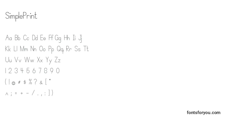 Czcionka SimplePrint – alfabet, cyfry, specjalne znaki