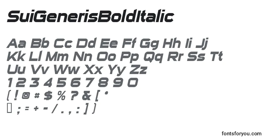 SuiGenerisBoldItalic-fontti – aakkoset, numerot, erikoismerkit