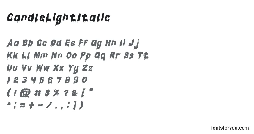Schriftart CandleLightItalic – Alphabet, Zahlen, spezielle Symbole