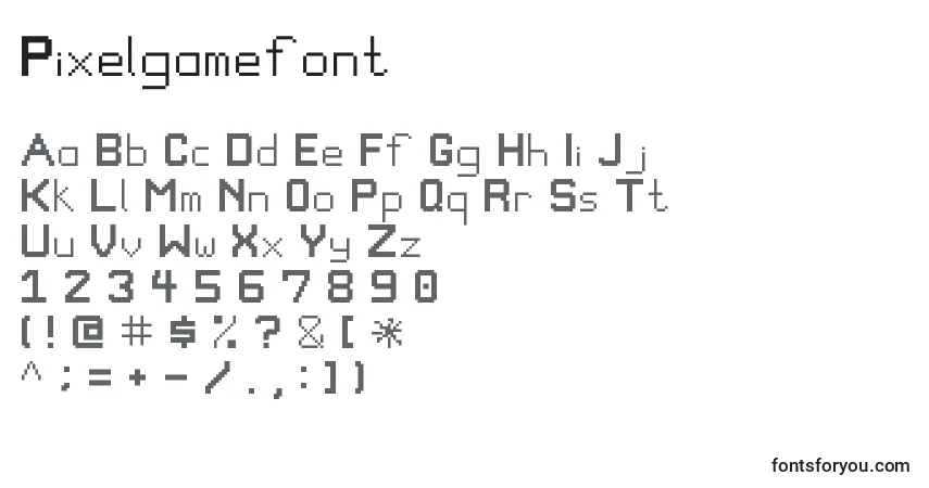 Schriftart Pixelgamefont – Alphabet, Zahlen, spezielle Symbole