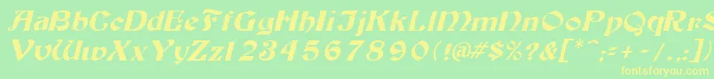 フォントTutburI – 黄色の文字が緑の背景にあります