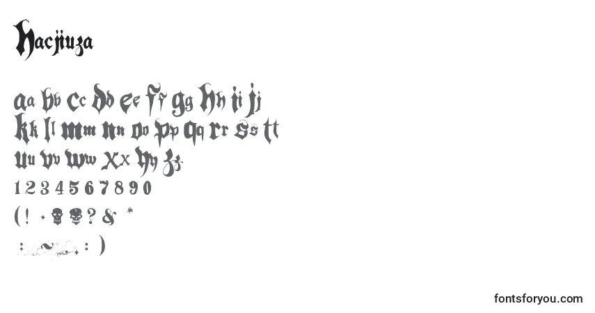 Czcionka Hacjiuza – alfabet, cyfry, specjalne znaki