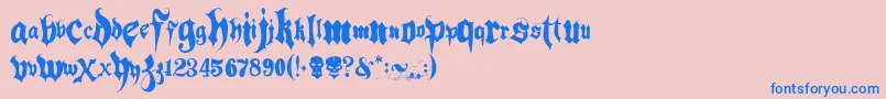 Hacjiuza-Schriftart – Blaue Schriften auf rosa Hintergrund