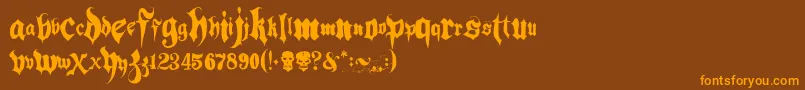 Hacjiuza-Schriftart – Orangefarbene Schriften auf braunem Hintergrund