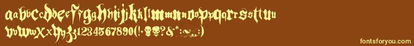 Hacjiuza-fontti – keltaiset fontit ruskealla taustalla