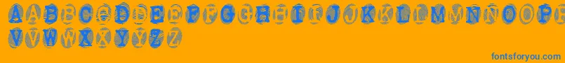 Powderfinger-Schriftart – Blaue Schriften auf orangefarbenem Hintergrund