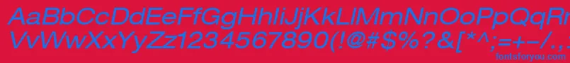 Więcej informacji o czcionce HelveticaLt53ExtendedOblique Czcionka HelveticaLt53ExtendedOblique – niebieskie czcionki na czerwonym tle