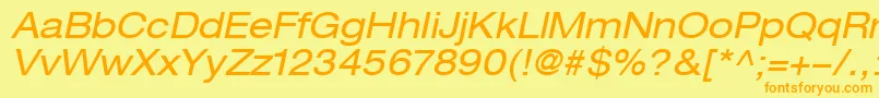 Saiba mais sobre a fonte HelveticaLt53ExtendedOblique Fonte HelveticaLt53ExtendedOblique – fontes laranjas em um fundo amarelo