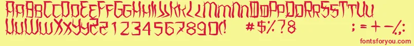 フォントUnderhoodRegular – 赤い文字の黄色い背景