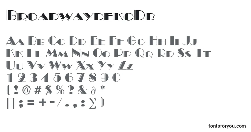Schriftart BroadwaydekoDb – Alphabet, Zahlen, spezielle Symbole