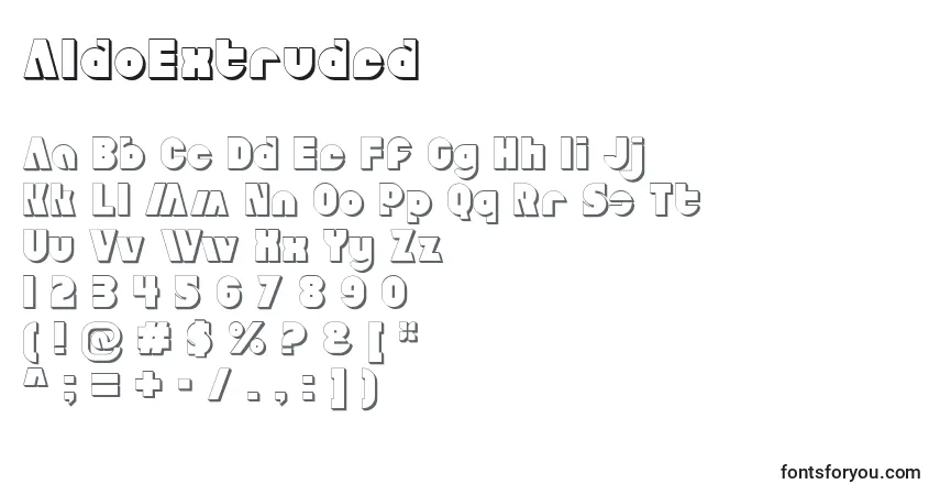 A fonte AldoExtruded – alfabeto, números, caracteres especiais