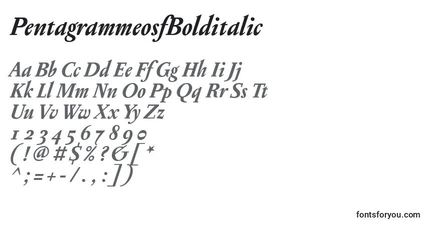 Fuente PentagrammeosfBolditalic - alfabeto, números, caracteres especiales
