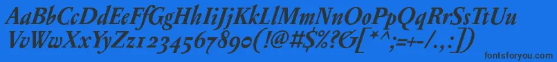 フォントPentagrammeosfBolditalic – 黒い文字の青い背景
