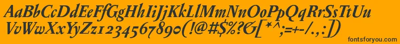 フォントPentagrammeosfBolditalic – 黒い文字のオレンジの背景